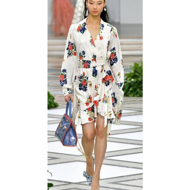 Tory Burch Printed Silk Wrap Dress Ivory Tea Rose Size 6 Floral Luxury Ruffle